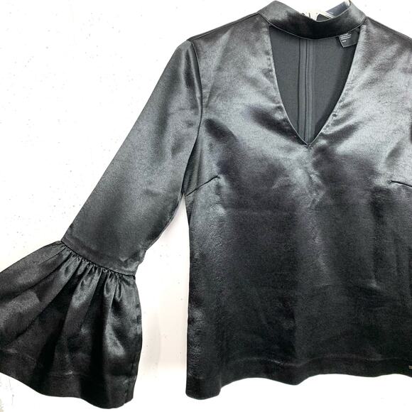 Armani Exchange Womens Bell Sleeve Keyhole V-Neck Blouse Black Poly Size Small - Picture 6 of 10